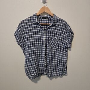 Blue and White Plaid Button-Up Shirt